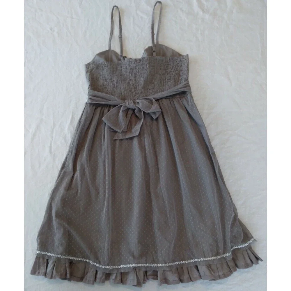 Daytrip Dress Gray Strappy Babydoll Lace Ruffles Rhinestones Beads Womens Medium - Picture 5 of 7